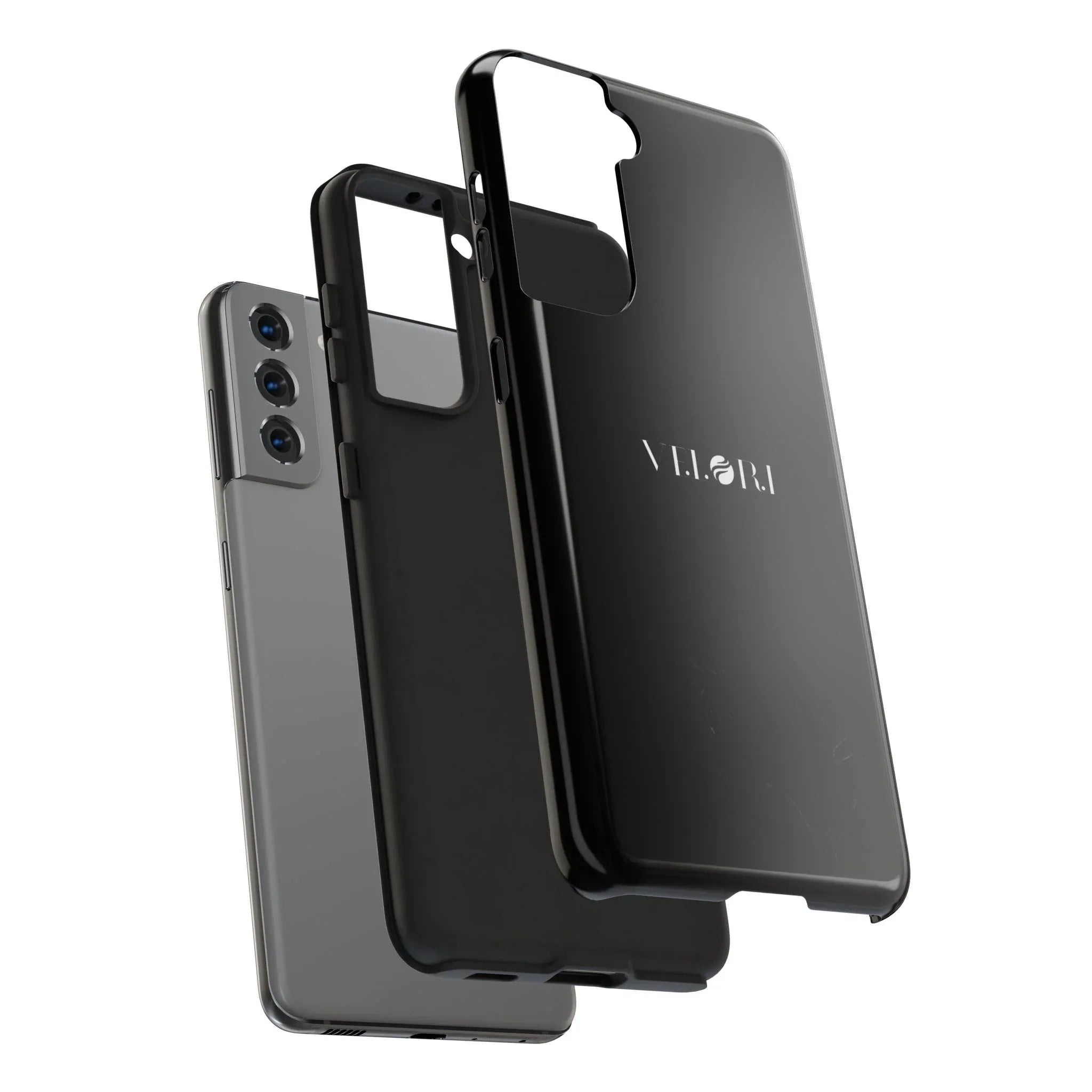 Glossy Black Tough Phone Case — Minimal ‘VELORI’ with Subtle Floral Silhouette - Velori