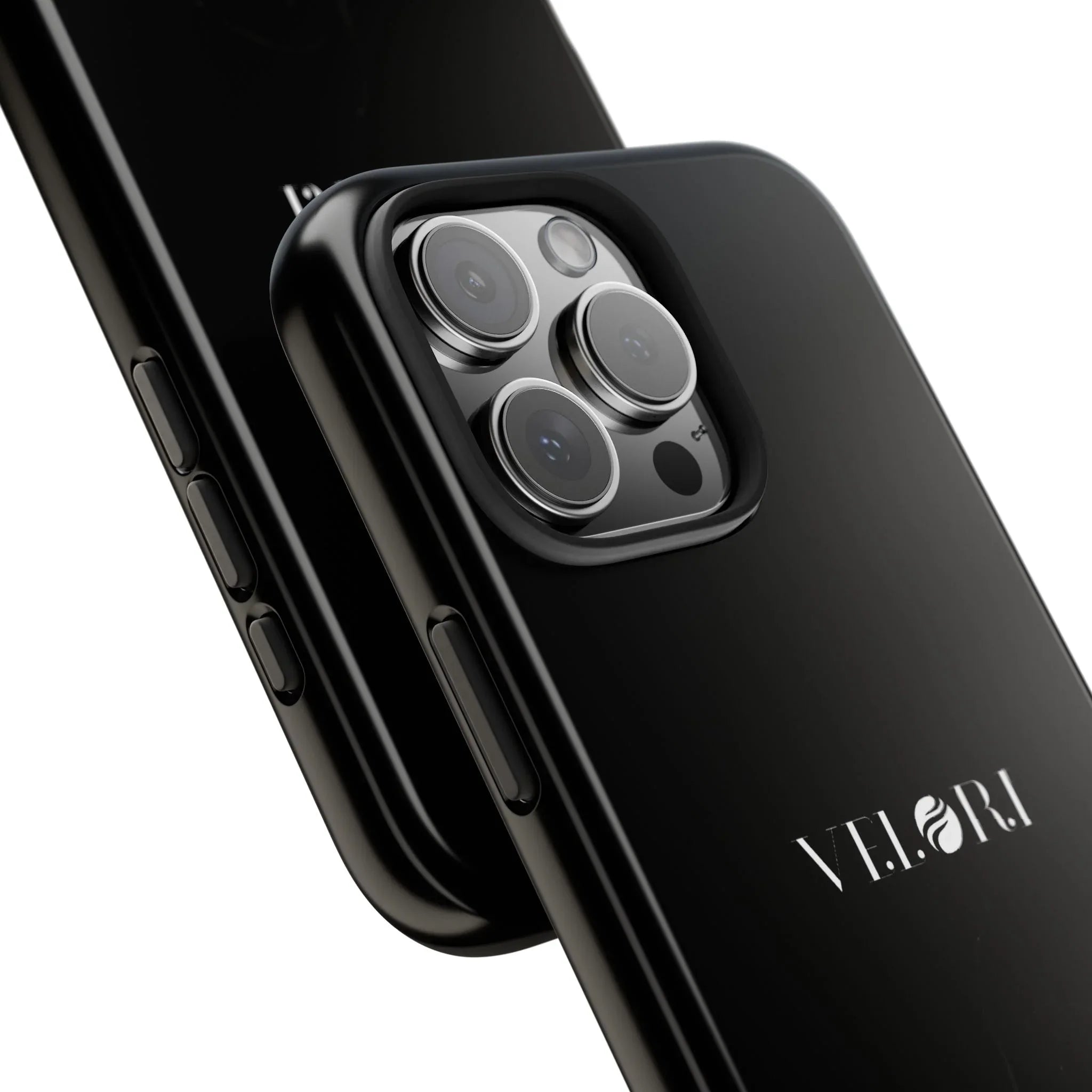 Glossy Black Tough Phone Case — Minimal ‘VELORI’ with Subtle Floral Silhouette - Velori