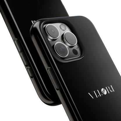 Glossy Black Tough Phone Case — Minimal ‘VELORI’ with Subtle Floral Silhouette