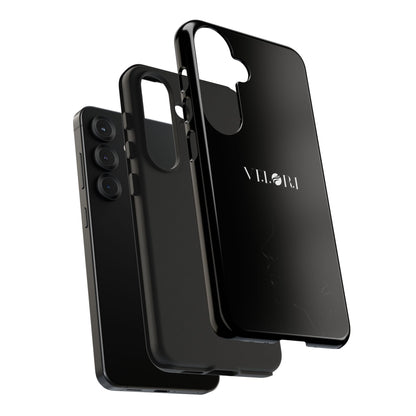 Glossy Black Tough Phone Case — Minimal ‘VELORI’ with Subtle Floral Silhouette