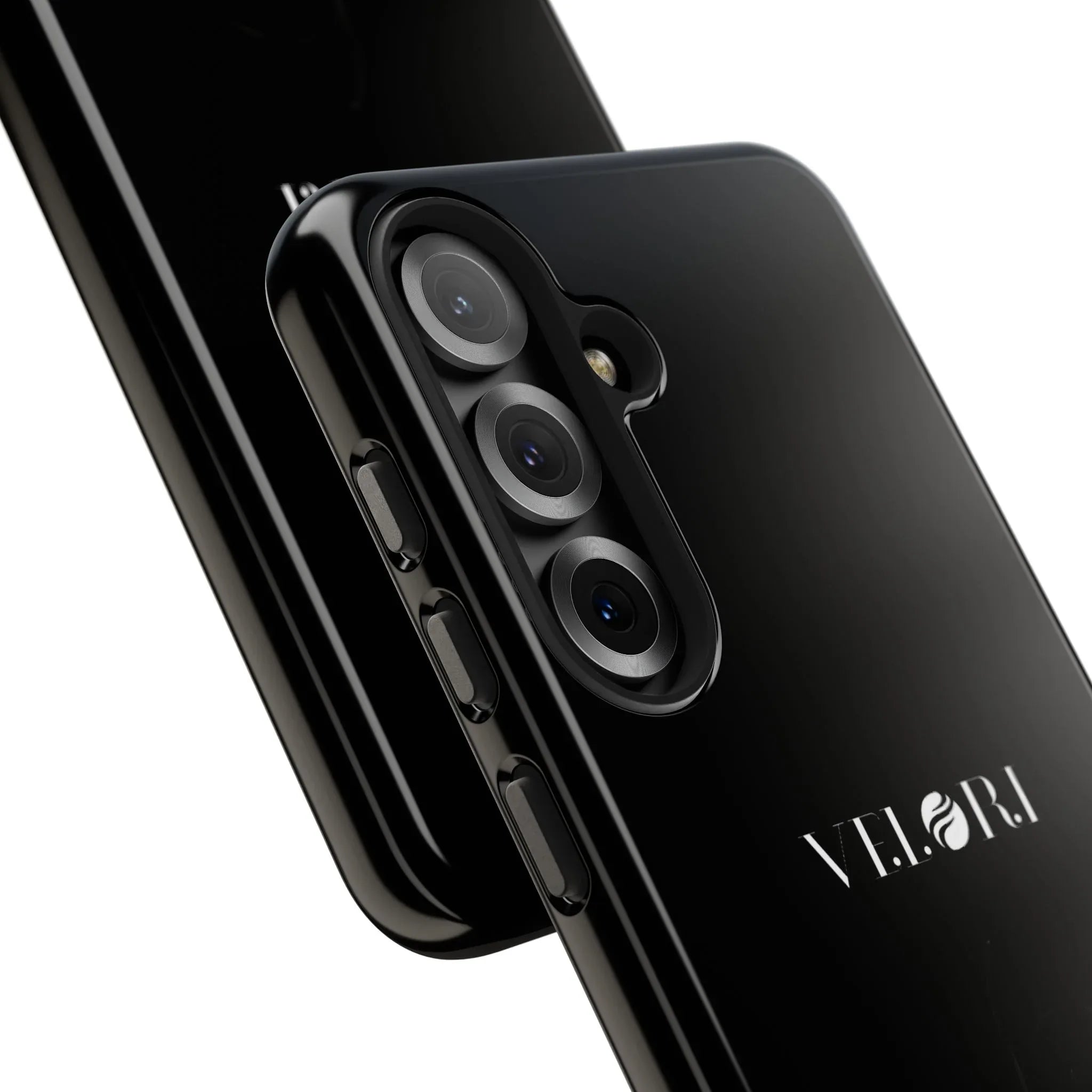 Glossy Black Tough Phone Case — Minimal ‘VELORI’ with Subtle Floral Silhouette - Velori