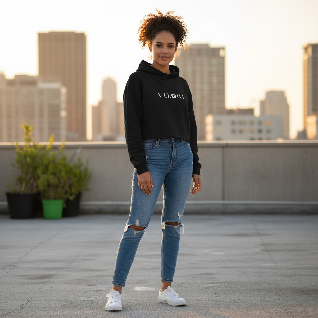 Velori Minimal Streetwear Cropped Hoodie — Women's