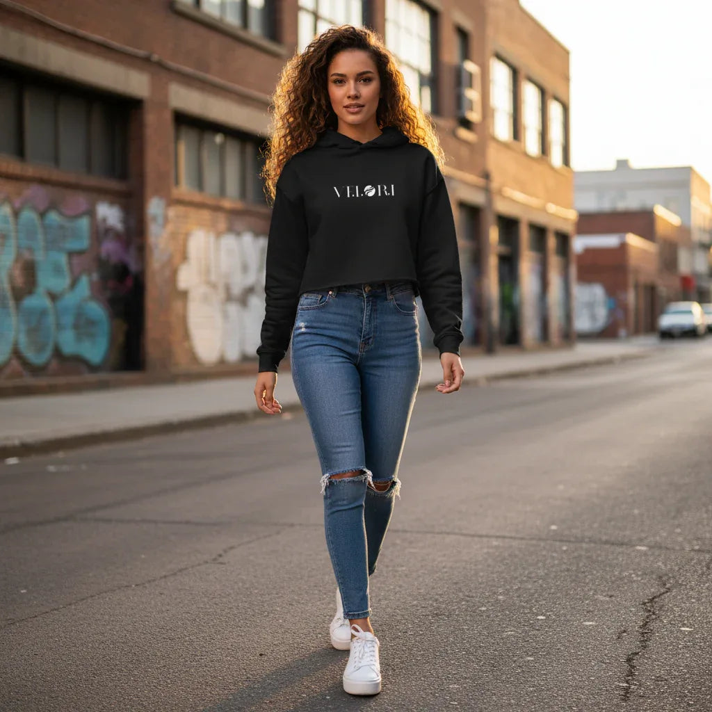 Velori Minimal Streetwear Cropped Hoodie — Women's - Velori
