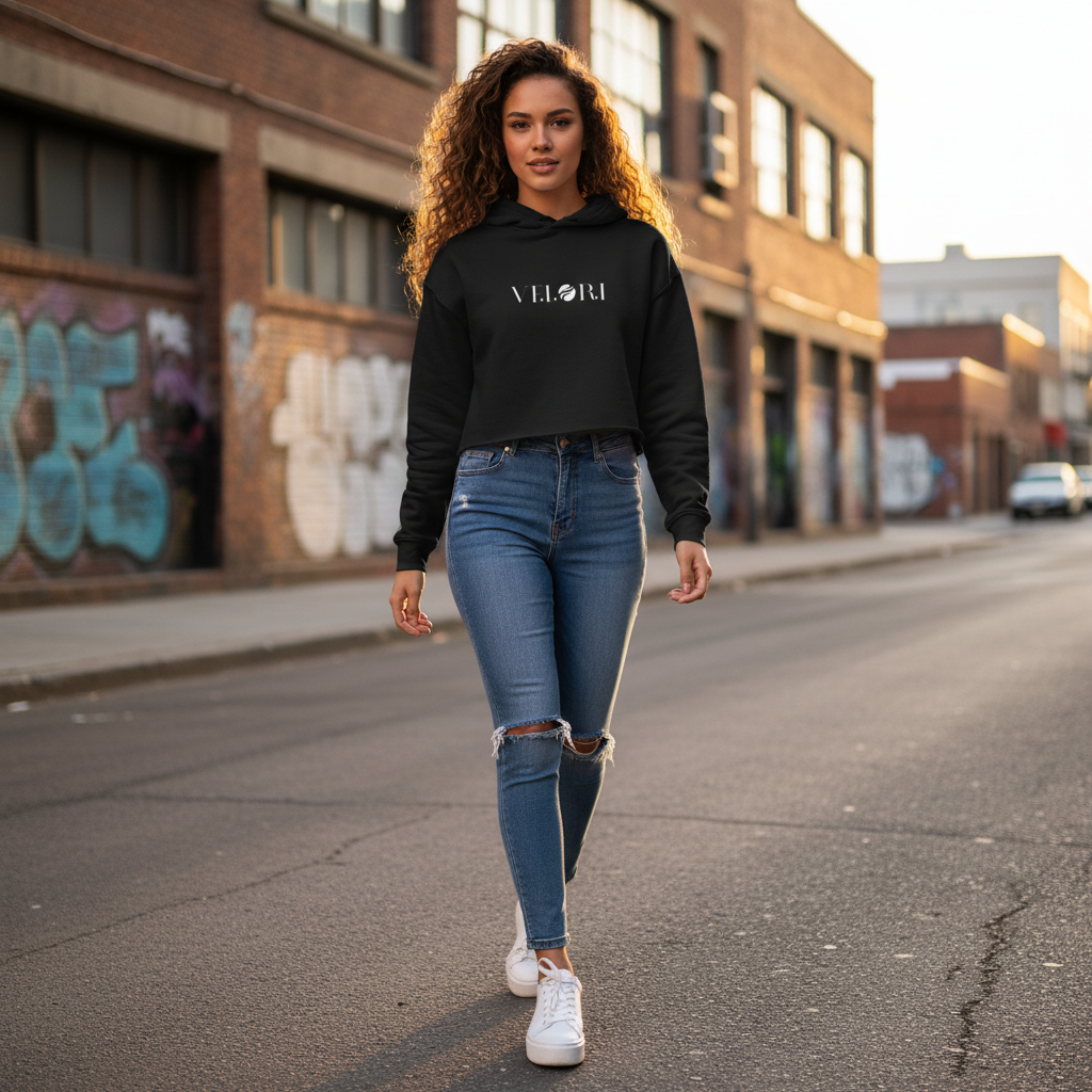 Velori Minimal Streetwear Cropped Hoodie — Women's