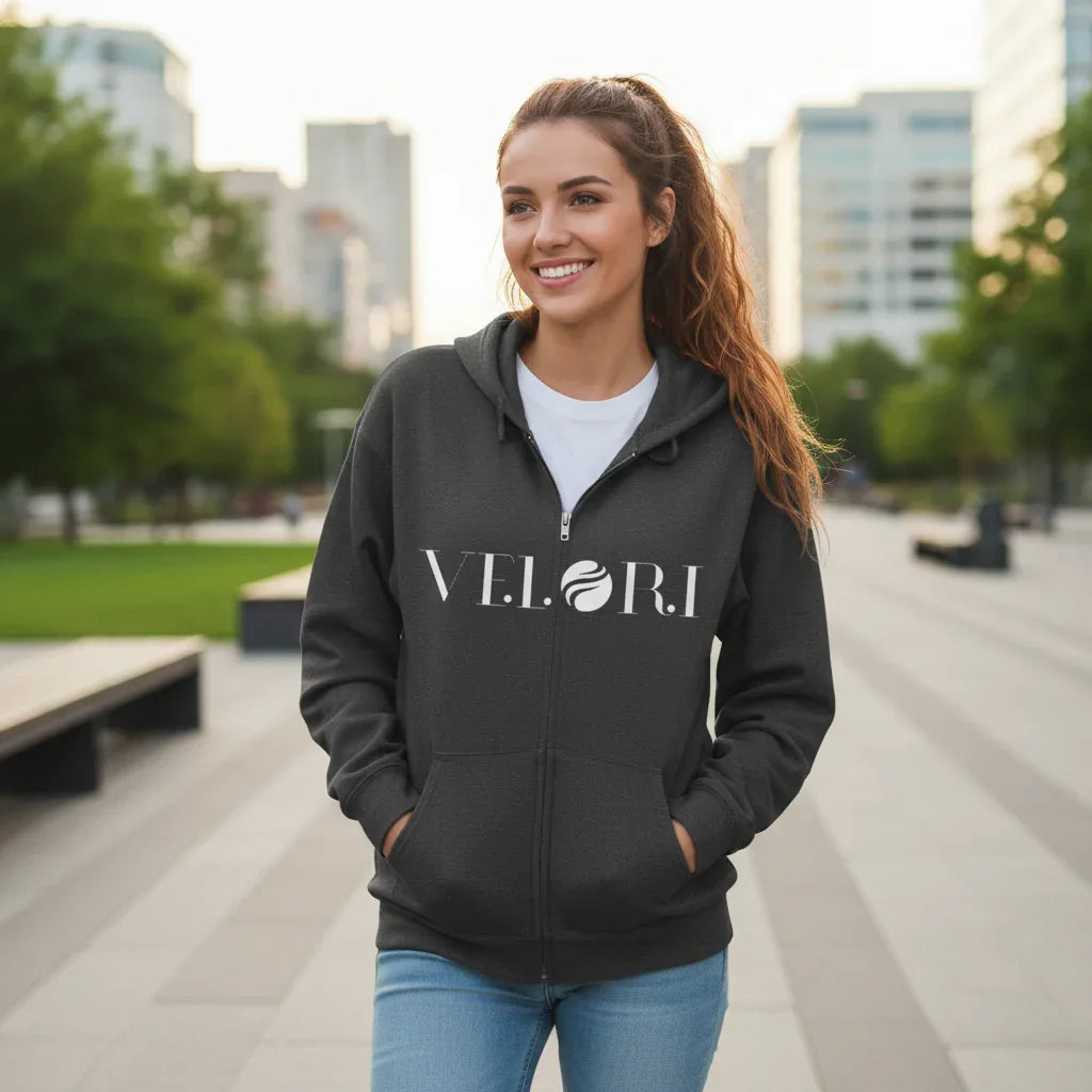 Minimalist Velori Full-Zip Hoodie — Everyday Zip Sweatshirt - Velori