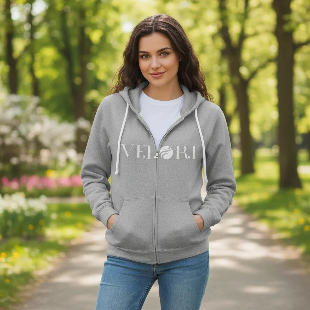 Minimalist Velori Full-Zip Hoodie — Everyday Zip Sweatshirt - Velori