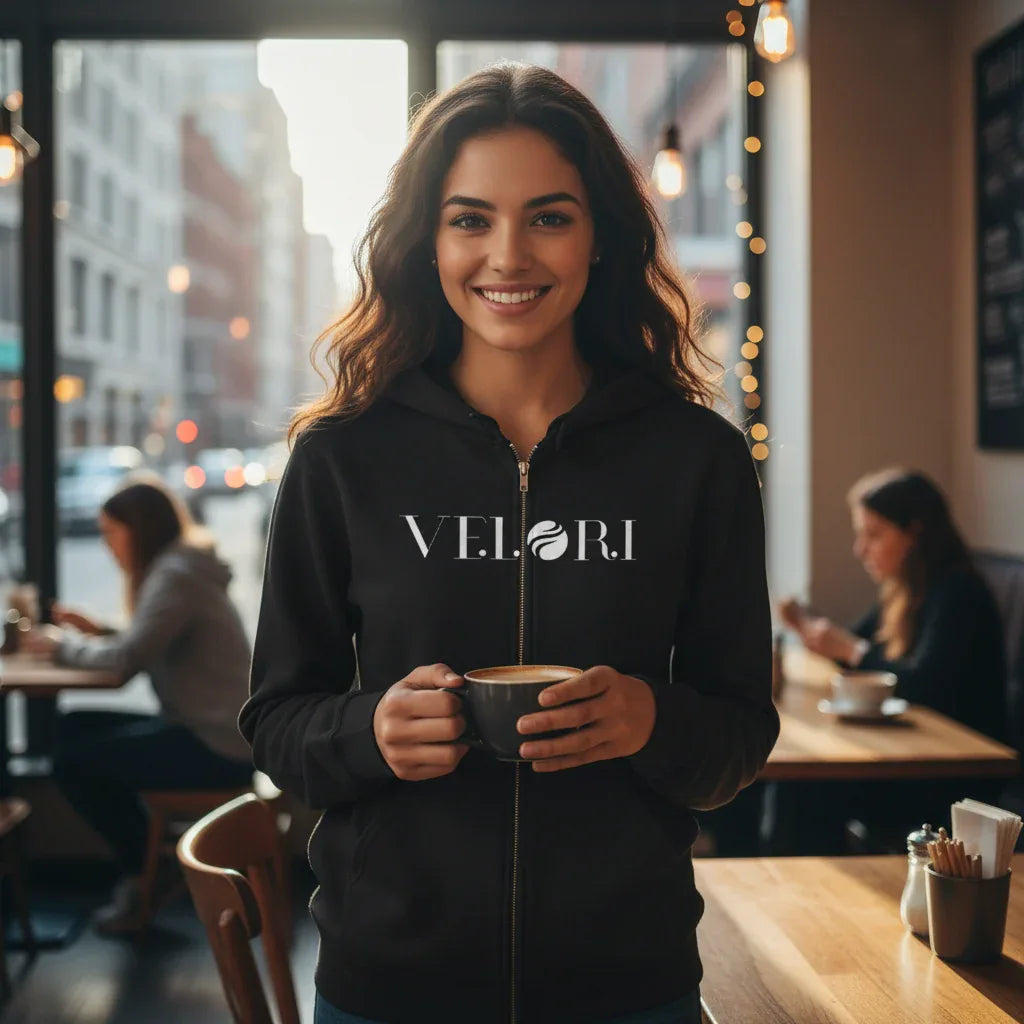Minimalist Velori Full-Zip Hoodie — Everyday Zip Sweatshirt - Velori