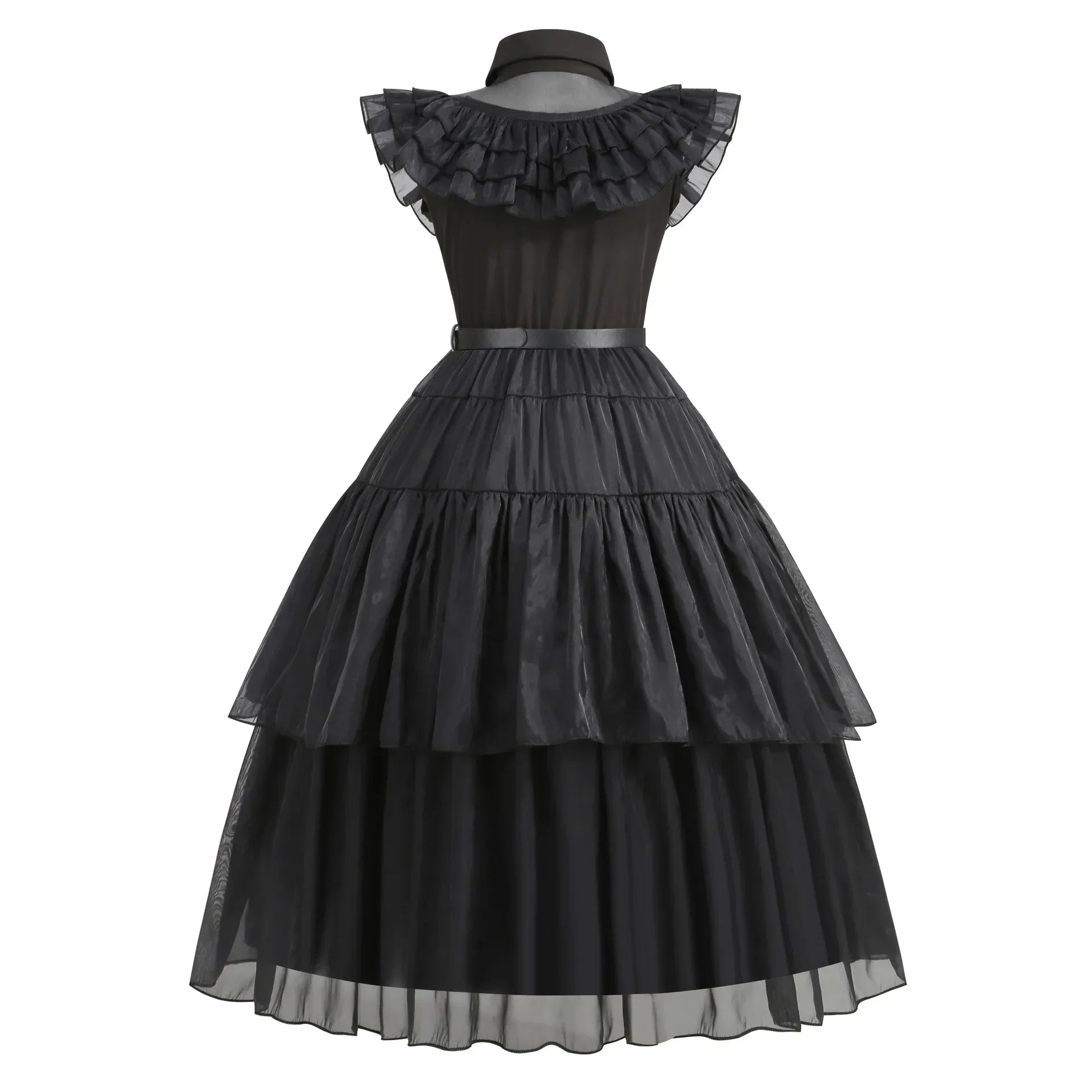 Girls Wednesday-Inspired Black Dress – Kids Halloween Costume, Cosplay, Party & Dance Outfit - Velori