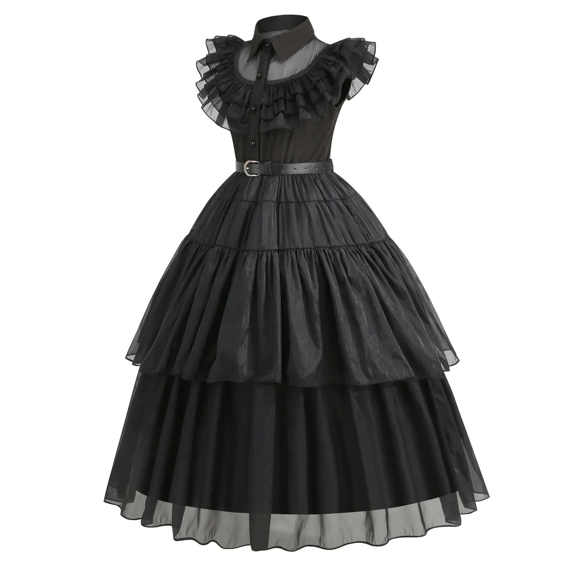 Girls Wednesday-Inspired Black Dress – Kids Halloween Costume, Cosplay, Party & Dance Outfit - Velori