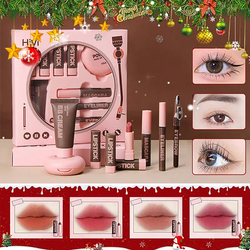 Women's Christmas makeup set, 9 lipsticks & powder press &BB cream & eyebrow pencil & mascara & eyeliner set,for women and girls - Velori