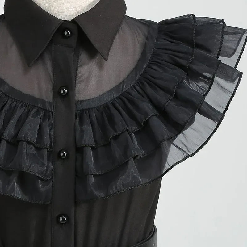 Girls Wednesday-Inspired Black Dress – Kids Halloween Costume, Cosplay, Party & Dance Outfit - Velori